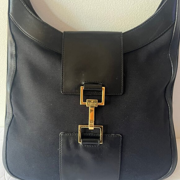 90\'S GUCCI VINTAGE JACKIE CANVAS LEATHER HOBO SATCHEL